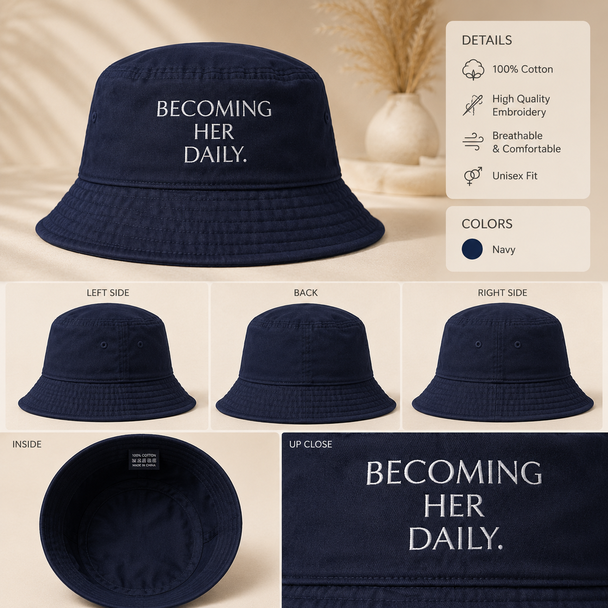 Becoming Her Daily Embroidered Bucket Hat